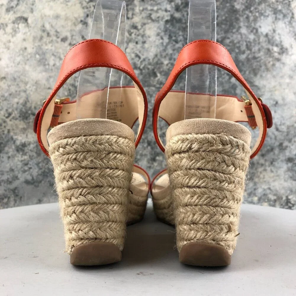 Reaction Kenneth Cole Women's Size 10 Card Wedge Orange Faux Leather Sandals